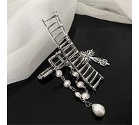 Hair clips,claw clips,claw clips,hair claw,shark clip, European And American Design Sense Metal Cold Wind Pearl Cross Large Pin Hairpin Shark Clip Catch Clip Gray