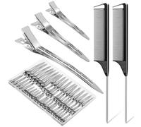 Hair Clips, MORGLES 70pcs/3 Different Sizes Pin Curl Clips, Hair Pins for Curls with 2 Pcs Rat Tail Combs for Styling, Coloring, Salon, Silver