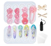 Hair Clips Resin Shaker Moulds Set Barrette Pack of 12 Epoxy Silicone Trays Precision Tip Applicator Bottle Kit Bundle