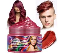 Hair Colour Wax One-time Temporary Modeling Natural Colour Hair Dye Wax, Disposable Coloring Mud for Men Women Youth, Natural Washable Styling Pomades for Party Cosplay DIY Halloween（Red）