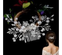 Hair Comb Headpiece with Crystal Accents - Elegant Bridal Hair Slides & Wedding Combs for Women, Bridesmaids & Flower Girls, Floral Fascinator Clips for Parties, Proms Special Occasions (Silver Pearl)