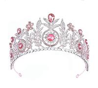 Hair Crowns For Women Leaf Rose Pink Crystal Princess Bridal Crowns For Women Flowers Noble Big Tiaras Wedding Jewelry
