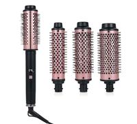 Hair Curling Brush Set Black&Pink 110℃-190℃ Adjustable 3 Interchangeable Brush Sizes Even Heat Distribution Fluffy Curls Achieve Salon-Quality Styles at Home