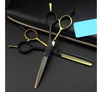 Hair Cutting Scissors, 5.5 Inch Professional 440c Two-Tailed Gold & Black Hair Scissors Cutting Barber Haircut Thinning Shears Hairdressing Scissors Set