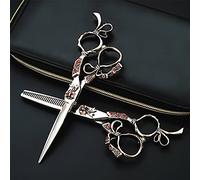 Hair Cutting Scissors, Japan 440c 6 inch Retro gem Hairdressing Scissor Cutting Barber Haircut thinning Shears Cut Scissors by (Set with Bag)
