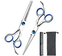 Hair Cutting Scissors Shears Set, ekuci Professional Home Haircutting Scissors Thinning Shears Kit with Free Comb and Storage Bag for Men Women Home Salon Barber Cut Kit (Silver)
