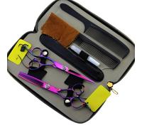 Hair Cutting Scissors Thinning Shears Kit, 6.0 Inch Purple Left-Handed Hairdressing Scissors, with A Dte Leather Bag, for Adult Haircuts and Pet Grooming