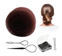 Hair Donuts For Buns, Fluffy Hair Donuts, Add Volume, Come with 100Pcs Clips and 2Pcs Bun Makers, A Salon Essential, Create A Voluminous Style, for Both Men and Women (Dark Brown)