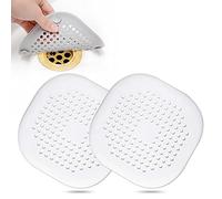 Hair Drain Catcher,Square Drain Cover for Shower Silicone Hair Stopper with Suction Cup,Easy to Install Suit for Bathroom,Bathtub,Kitchen 2 Pack (White)