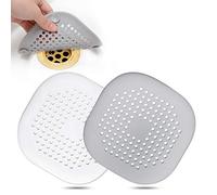 Hair Drain Catcher,Square Drain Cover for Shower Silicone Hair Stopper with Suction Cup,Easy to Install Suit for Bathroom,Bathtub,Kitchen 2 Pack (Grey White)