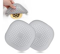 Hair Drain Catcher,Square Drain Cover for Shower Silicone Hair Stopper with Suction Cup,Easy to Install Suit for Bathroom,Bathtub,Kitchen 2 Pack (Sliver Grey)