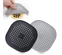 Hair Drain Catcher,Square Drain Cover for Shower Silicone Hair Stopper with Suction Cup,Easy to Install Suit for Bathroom,Bathtub,Kitchen 2 Pack (Sliver Grey Black)