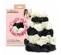 Hair Drama Silk scrunchies for Women -Silk Ponytail Holders. Black and white Scrunchies, Pack of 6, 3 sizes small, medium, and large scrunchies for Silky, Thick, Curly Hair. No-Crease