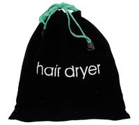 Hair Dryer Drawstring Storage Pouch Black Cloth Dust Cover | Secure Hold for Sundries and Power Cord, Bathroom Hook Hanging, for Property Hosts and Dorm Students