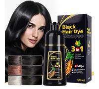 Hair dye shampoo, natural plant-based ingredients, easy to use, suitable for various hair types, multiple colors to choose from (500ml) (Black)