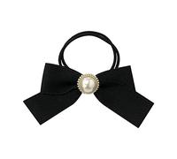 Hair Elastics French Elegant Pearl Bow Knot Hair Band Rope Fashion Retro Versatile Rubber Band Head Rope Korean Headwear Accessories For Women Bun Makers For (Black, One Size)