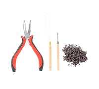 Hair Extension Kit Professional Plier Pulling Hook Needle Extension Beads Tool Set for Extending Hair Making Wigs Black Silicone Aluminum Composite Wood 4 Pieces Set (3# 500pcs Silicone Rings)