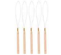 Hair Extension Loop Needle Kit 5PCS Anti Slip Beech Handle Pulling Hook Needle for Tufting and Hair Extensions Professional Tool Set
