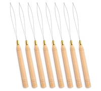 Hair Extension Loop Needle Threader Tool, Wood Hair Extension Pulling Hook Tools for Micro Rings Nano beads Styling Accessories 8 Pcs