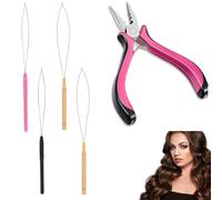 Hair Extension Pliers Kit, Hair Loop Pull Through Tool, Hair Extension Tools with Loop Threader for Micro Rings Nano Beads 3 Holes Plier