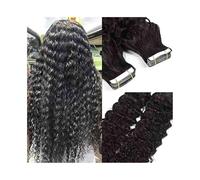 Hair Extension Tape Deep Wave Tape In Human Hair Extensions #1B Natural Black 20Pcs 16-26 Inch Seamless Skin Weft Curly Remy Hair Tape In Hair Extensions Wig Tape(16 inches)