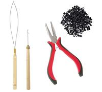 Hair Extension Tool Kit, Bead Device Tool, Silicone Lined Links Beads, Curved Hair Plier, for Tinsel and Feather Hair Extensions or Removal (Black)