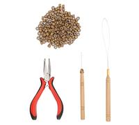 Hair Extension Tool Kit Professional Micro Silicone Rings Beads with Wooden Handle Crochet Pulling Hook Pliers for Hairstylists Barbershop Styling Aluminum Composite Wood Red (7# 200pcs Silicone