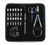 Hair Extension Tools Kit Includes 2 HoleMicro Beads Microlink Crimping Plier, 12pcs Sectioning Clips, Quick Parting Tool, Mini Scissor & C Type Needles, Loop Tool (Rianbow)