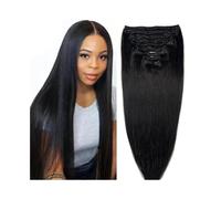 Hair Extensions 10-26" Clip in Human Hair Extensions Thick Silky Straight Full Head 8 Pieces 18 Clips Natural Black Double Weft Brazilian Remy Hair Extensions Human Hair Clip in Extensions(24inches)