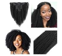 Hair Extensions 12"-26" Curly Wave Clip In Extension Human Hair Kinky Curly Clip Ins Full Head for Black Women Brazilian Remy Human Hair Natural Color 8Pcs with18clips 120g/Set Hair Pieces(14 inches)