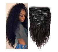 Hair Extensions 12-26 inch Kinky Curly Clip in Hair Extension, Deep Wave 8Pcs Clip in Real Human Hair 120/240g Wavy Curly Brazilian Hairpieces for Women Natural Human Hair(24inches 1PC,240g)