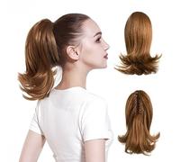 Hair Extensions 12inches Women Medium Long Hair Slightly Warped Ponytail Claw Clip Style Ponytail Hair Extension Wig Curly Hair Bun Hair Pieces For Women,Light Golden Brown-12 inch