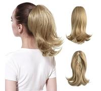 Hair Extensions 12inches Women Medium Long Hair Slightly Warped Ponytail Claw Clip Style Ponytail Hair Extension Wig Curly Hair Bun Hair Pieces For Women,Light Ash Blonde-12 inch