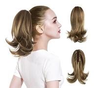 Hair Extensions 12inches Women Medium Long Hair Slightly Warped Ponytail Claw Clip Style Ponytail Hair Extension Wig Curly Hair Bun Hair Pieces For Women,10H24B-12 inch