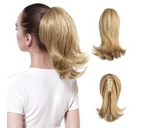 Hair Extensions 12inches Women Medium Long Hair Slightly Warped Ponytail Claw Clip Style Ponytail Hair Extension Wig Curly Hair Bun Hair Pieces For Women,California Blonde-12 inch