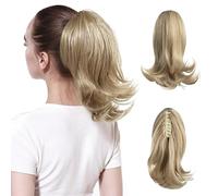 Hair Extensions 12inches Women Medium Long Hair Slightly Warped Ponytail Claw Clip Style Ponytail Hair Extension Wig Curly Hair Bun Hair Pieces For Women,Pale Ash Blonde-12 inch