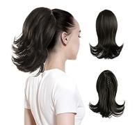 Hair Extensions 12inches Women Medium Long Hair Slightly Warped Ponytail Claw Clip Style Ponytail Hair Extension Wig Curly Hair Bun Hair Pieces For Women,Black Brown-12 inch