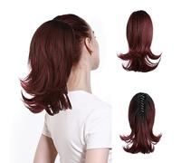Hair Extensions 12inches Women Medium Long Hair Slightly Warped Ponytail Claw Clip Style Ponytail Hair Extension Wig Curly Hair Bun Hair Pieces For Women,1BT118-12 inch