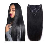 hair extensions 16-26Inch Straight Human Hair Clip in Hair Extensions for Black Women Brazilian Human Hair Soft Silky Straight Clip ins Natural Black Color 8pcs best tape in hair extensions(20inches,1