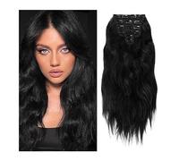Hair Extensions 22Inch Clip in Synthetic Hair Extensions 6pcs/set In Long Wavy Hairstyles Natural Black Heat Resistant Hairpiece for Women Invisible