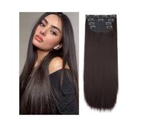 Hair Extensions 4Pcs/Set 24" Long Straight Thick Hair Piece Synthetic Hair Clip In Hair Extensions for Women 180g Full Head Synthetic Hair Extensions with 11 Clips Wig(Medium Brown)