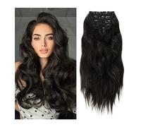 Hair Extensions 6pcs/set Clip in Synthetic Hair Extensions 22Inch Long Wavy Clip in Hair Hairpiece Heat Resistant Hair Extension Clips In Dark Brown Hairpiece for Women Human Hair Clip in Extensions