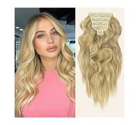 Hair Extensions 6Pcs/Set Synthetic Hair Extensions 22Inch Blonde Hair Clip In Long Wavy Thick Hairpieces Full Head Synthetic Hair Extensions for Women Human Hair Clip in Extensions