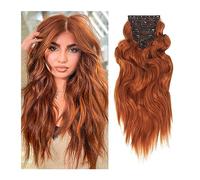 Hair Extensions 6Pcs/Set Synthetic Hairpiece Long Wavy Clip In Hair Extension Red Orange Fiber Thick Double Weft Hair Extension for Women, 22 Inch Human Hair Clip in Extensions