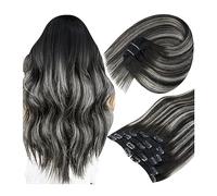 Hair Extensions 7pcs 120g Clip in Hair Extensions Human Hair Black Balayage Clip in Extensions Natural Black Ombre Grey Blonde Balayage Human Hair Extensions Clip in Remy Hair Human Hair Clip in Exten