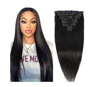 Hair Extensions 8" - 26" Hair Straight Clip in Hair Extensions Real Remy Thick Natural Black Brazilian Remy Human Hair 8 Pieces 120 Gram Per Set Natural Human Hair(24inches 1PC)