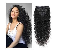 Hair Extensions 8-26 Inches Kinky Curly Clip In Hair Extension, 120g/Set Double Weft Full Head Human Hair Extension Brazilian Remy Human Hair for Women 8pieces Human Hair Clip in Extensions(24inches 1