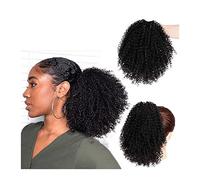 Hair Extensions 8 Inch Short Curly with Drawstring Hairpin Ponytail Afro Ponytail Hair Extension Synthetic Curly Bun for Black Women Hair Pieces For Women,A-8inches