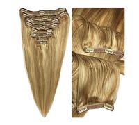 Hair Extensions 8 Pieces 10-26 inches Remy Clip in Ombre Hair Extensions Human Hair Light Blonde Golden Straight - Silky Straight Long Thick Real Hair Extensions for Women Fashion Human Hair Clip in E