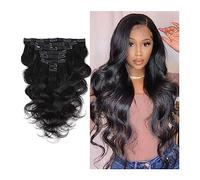 Hair Extensions 8PCS Clip in Hair Extensions Long Wavy Black Hair Extensions Thick Hairpieces Human Hair Double Weft Brazilian Remy Human Hair 8A Clip in Extensions for Women Human Hair Clip in Extens